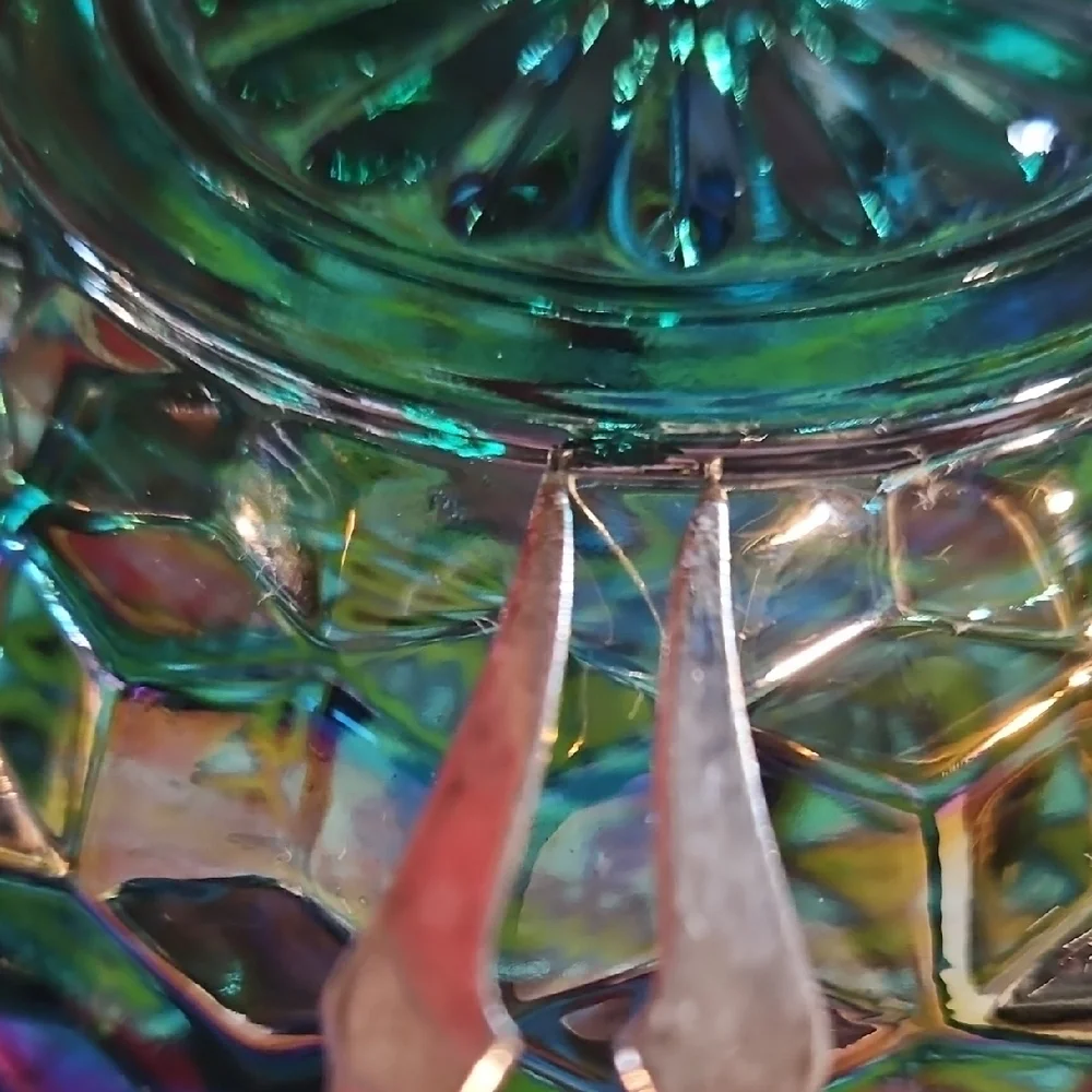 Indiana Glass Whitehall American Peacock Iridescent Carnival Cubist Covered Dish